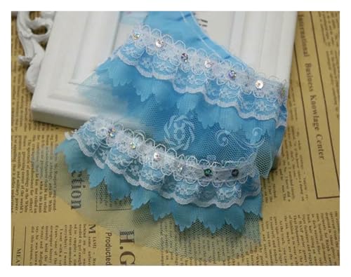 Spitzenborte zum Nähen, gerüschter plissierter Spitzenbesatz, 40 m, Vintage-Rüschen, Satin-Chiffon-Band, Stoff (Seeblau) von QWFVHJ
