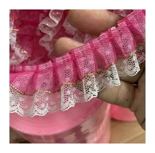 Spitzenborte zum Nähen, gerüschter plissierter Spitzenbesatz, 40 m Netzband, 35 mm plissierter geraffter Netzrand (Rosa) von QWFVHJ