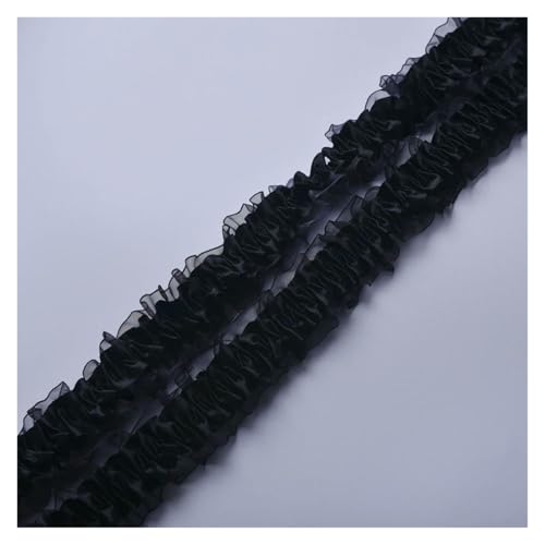 Spitzenborte zum Nähen, gerüschter plissierter Spitzenbesatz, 45,7 m, doppellagiger Chiffon, 3,8 cm breit, elastische Rüschen, schwarz Spitzenborte zum Nähen, gerüschter plissierter Spitzenbesatz, 45,7 m, doppellagiger Chiffon, 3,8 cm breit, elastische Rüschen, schwarz von QWFVHJ