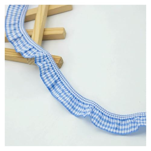 Spitzenborte zum Nähen, gerüschter plissierter Spitzenbesatz, 45 m, 20 mm, elastisches kariertes Band, Stoffdekoration (Himmel) von QWFVHJ