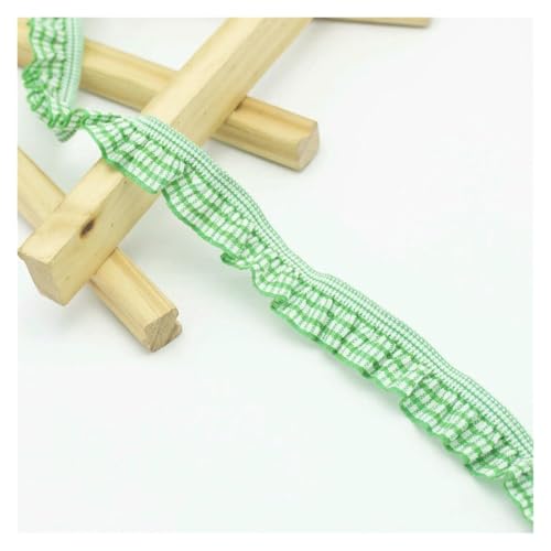 Spitzenborte zum Nähen, gerüschter plissierter Spitzenbesatz, 45 m, 20 mm, elastisches kariertes Band, Stoffdekoration (grün) von QWFVHJ