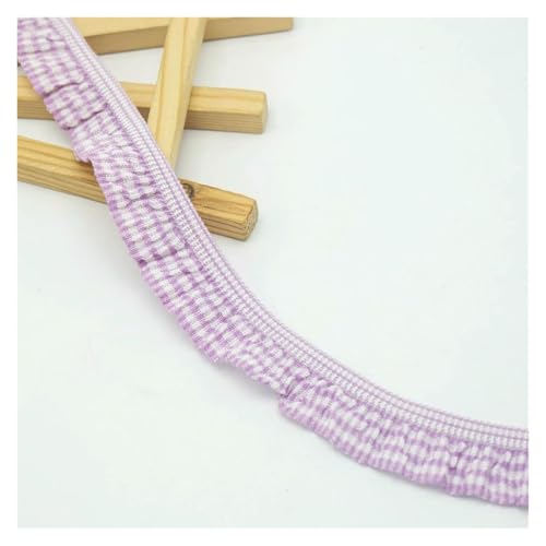 Spitzenborte zum Nähen, gerüschter plissierter Spitzenbesatz, 45 m, 20 mm, elastisches kariertes Band, Stoffdekoration (lila) von QWFVHJ