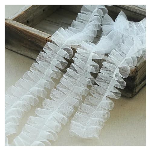 Spitzenborte zum Nähen, gerüschter plissierter Spitzenbesatz, 5 cm breit, mittig plissiert, flauschiges Nähzubehör (weiß) von QWFVHJ