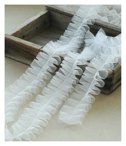 Spitzenborte zum Nähen, gerüschter plissierter Spitzenbesatz, 5 m, 5 cm, Tüll, 3D-Netzstoff, Rüschenborte (weiß) von QWFVHJ