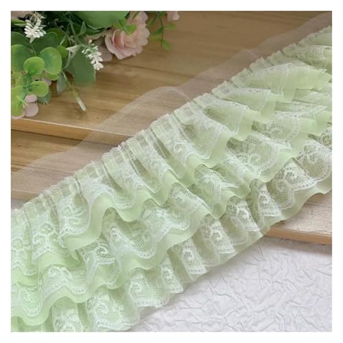 Spitzenborte zum Nähen, gerüschter plissierter Spitzenbesatz, 9,1 m, dreilagiger Chiffon, Rüschenborte, DIY-Dekoration (Hellgrün, 9,4 m) von QWFVHJ