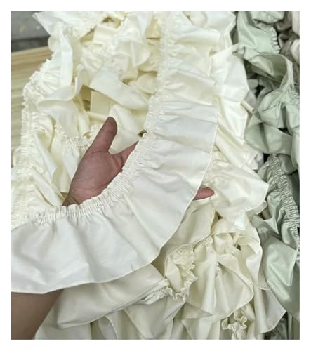 Spitzenborte zum Nähen, gerüschter plissierter Spitzenbesatz, 9 cm, reine Baumwolle, Rüschen, Baumwolltuch (beige aprikose, 3 m) von QWFVHJ