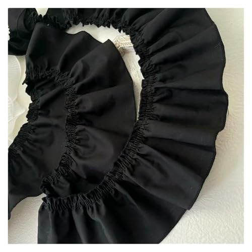 Spitzenborte zum Nähen, gerüschter plissierter Spitzenbesatz, 9 cm, reine Baumwolle, Rüschen, Baumwolltuch (schwarz, 3 m) von QWFVHJ