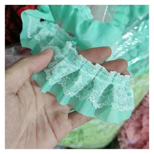 Spitzenborte zum Nähen, gerüschter plissierter Spitzenbesatz, doppellagig, bestickt, plissiert, Chiffon, DIY (Blaugrün) von QWFVHJ