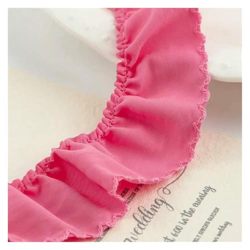 Spitzenborte zum Nähen, gerüschter plissierter Spitzenbesatz, gerüschtes Faltenband, DIY-Haarschleife, Nähzubehör (Rosenrot, 30 mm) von QWFVHJ