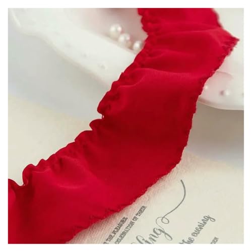 Spitzenborte zum Nähen, gerüschter plissierter Spitzenbesatz, gerüschtes Faltenband, DIY-Haarschleife, Nähzubehör (rot, 50 mm) von QWFVHJ