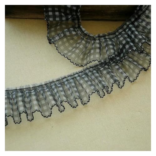 Spitzenborte zum Nähen, gerüschter plissierter Spitzenbesatz, handgefertigt, DIY-Rock, Kleid, Handwerk, Nähzubehör (schwarz) von QWFVHJ