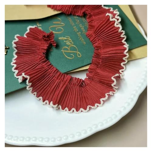 Spitzenborte zum Nähen, gerüschter plissierter Spitzenborte, 10 Meter/Los 3 cm, Chiffon-Plissee-Rüschenborte, 10 Meter/Los, 3 cm, Chiffon-Plissee-Rüschenborte, Weinrot, Grau) von QWFVHJ