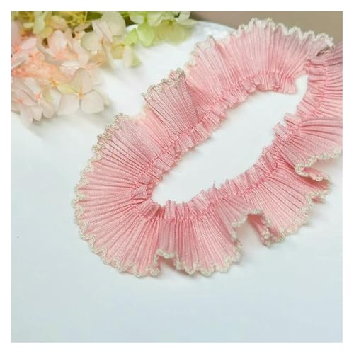 Spitzenborte zum Nähen, gerüschter plissierter Spitzenborte, 10 Meter/Los 3 cm, Chiffon-Plissee-Rüschenborte, 10 Meter/Los, 3 cm, Chiffon-Plissee-Rüschenborte (Rosa / Beige) von QWFVHJ