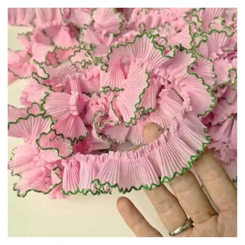 Spitzenborte zum Nähen, gerüschter plissierter Spitzenborte, 10 Meter/Los 3 cm, Chiffon-Plissee-Rüschenborte, 10 Meter/Los, 3 cm, Chiffon-Plissee-Rüschenborte (Rosa-Grün) von QWFVHJ