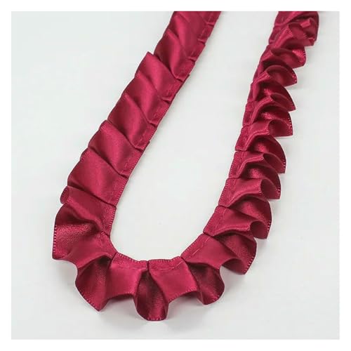 Spitzenborte zum Nähen, gerüschter plissierter Spitzenborte, 4,5 m lang, 2,5 cm breites Band, faltbar, DIY-Kleidungszubehör (Jujube-Rot, 4,5 m) von QWFVHJ