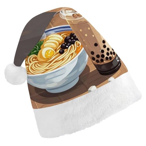 QWJKM Ramen Milchtee-Weihnachtsmannmütze, weich, bequem, für Weihnachten, lustig, festliche Weihnachtsmütze für Erwachsene QWJKM Ramen Milchtee-Weihnachtsmannmütze, weich, bequem, für Weihnachten, lustig, festliche Weihnachtsmütze für Erwachsene von QWJKM
