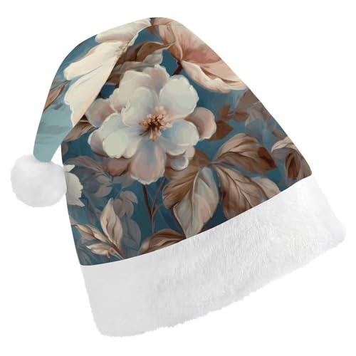QWJKM Weihnachtsmütze mit Blumen auf blauem Hintergrund, weich, bequem, für Weihnachten, lustig, festlich, Weihnachtsmütze für Erwachsene QWJKM Weihnachtsmütze mit Blumen auf blauem Hintergrund, weich, bequem, für Weihnachten, lustig, festlich, Weihnachtsmütze für Erwachsene von QWJKM