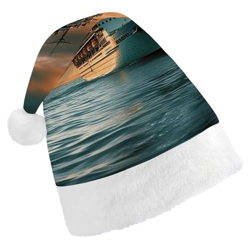 QWJKM Weihnachtsmütze mit Kreuzfahrtschiff, weich, bequem, für Weihnachten, lustig, festlich, Weihnachtsmütze für Erwachsene QWJKM Weihnachtsmütze mit Kreuzfahrtschiff, weich, bequem, für Weihnachten, lustig, festlich, Weihnachtsmütze für Erwachsene von QWJKM