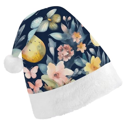 QWJKM Weihnachtsmütze mit Schmetterlingen und Eiern, weich, bequem, für Weihnachten, lustig, festlich, Weihnachtsmütze für Erwachsene QWJKM Weihnachtsmütze mit Schmetterlingen und Eiern, weich, bequem, für Weihnachten, lustig, festlich, Weihnachtsmütze für Erwachsene von QWJKM
