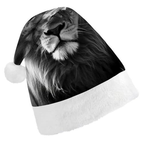 QWJKM Weihnachtsmütze mit afrikanischem Löwen, weich, bequem, für Weihnachten, lustig, festlich, Weihnachtsmütze für Erwachsene, Schwarz und Weiß QWJKM Weihnachtsmütze mit afrikanischem Löwen, weich, bequem, für Weihnachten, lustig, festlich, Weihnachtsmütze für Erwachsene, Schwarz und Weiß von QWJKM