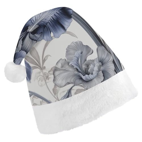 QWJKM Weihnachtsmütze mit blauen und grauen Blumen, weich, bequem, für Weihnachten, lustig, festlich, Weihnachtsmütze für Erwachsene QWJKM Weihnachtsmütze mit blauen und grauen Blumen, weich, bequem, für Weihnachten, lustig, festlich, Weihnachtsmütze für Erwachsene von QWJKM