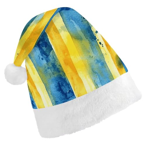 QWJKM Weihnachtsmütze mit gelbem und blauem Muster, weich, bequem, für Weihnachten, lustig, festlich, Weihnachtsmütze für Erwachsene QWJKM Weihnachtsmütze mit gelbem und blauem Muster, weich, bequem, für Weihnachten, lustig, festlich, Weihnachtsmütze für Erwachsene von QWJKM