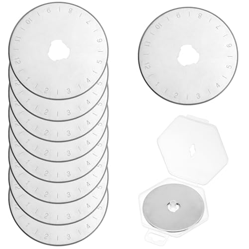 QWORK® 10 Stück Rollschneider Ersatzklingen 45mm - SK5 Stahl, Pflaumenblütenloch - inkl. Aufbewahrungsbox von QWORK