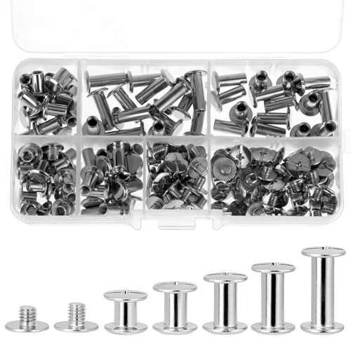 QWORK® 160 Stück Chicago Schrauben Set, Buchschrauben aus Kohlenstoffstahl für Leder, Buch- und Papierbindung, DIY Basteln von QWORK