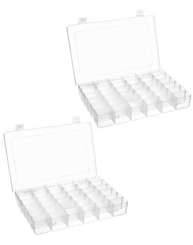 QWORK® 2 Stück transparente aufbewahrungsbox mit 36 fächern, sortierboxen für kleinteile, mit verstellbaren Trennwänden von QWORK