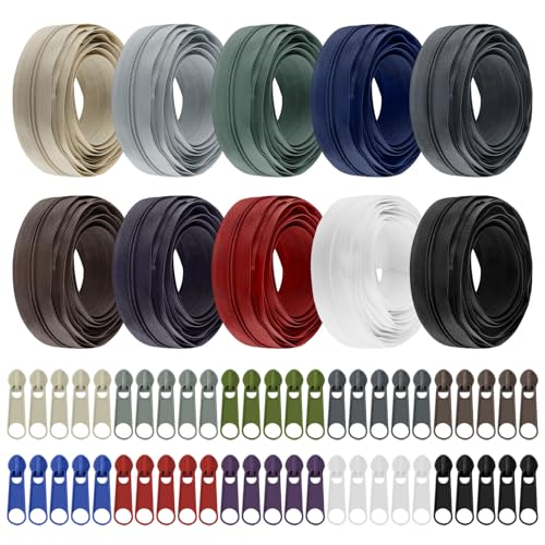 QWORK® 2.6 cm Reißverschluss Set, 10-Farben-reisverschluss mit Schieber und Reißverschluss, zum Nähen und Basteln, insgesamt 30 m von QWORK
