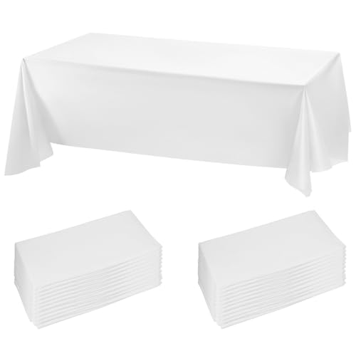 QWORK® 20 Stück Lange weiße Tischdecken, Kunststoff, 274 x 137 cm, wasserdichte Tischdecken, geeignet für Restaurants, Hochzeiten, Partys und besondere Veranstaltungen von QWORK