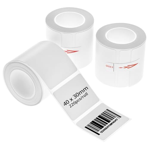 QWORK® 3 Rollen Selbstklebende Thermoetiketten 40x30mm, Kompatibel mit M110, M200 und weiteren - Wasserdicht &Ölbeständig, 220 Etiketten/Rolle von QWORK