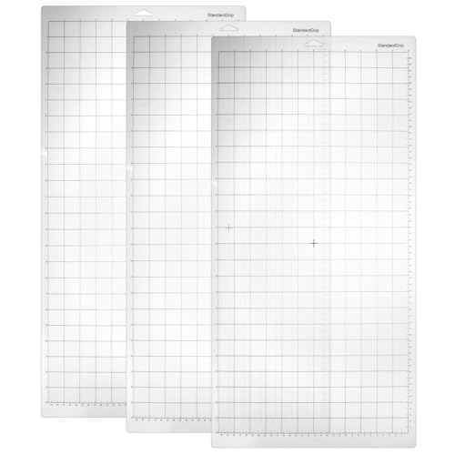 QWORK® 3 Stück 12x24 Zoll große Schneidematte, klebrige flexible gitterförmige Schneidematten, zum Basteln und Nähen von QWORK