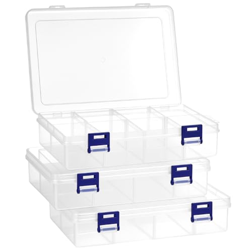 QWORK® 3 Stück Sortierboxen für Kleinteile, 8-Fächer Aufbewahrungsbox für Schmuck & Accessoires - 20 x 13,3 x 4,6 cm von QWORK