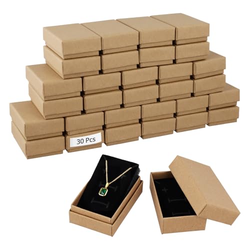 QWORK® 30 Stück Schmuckschatullen, 8x5x3cm Geschenkboxen aus Karton mit Deckel, zur Präsentation von Halsketten, Ringen und Ohrringen von QWORK