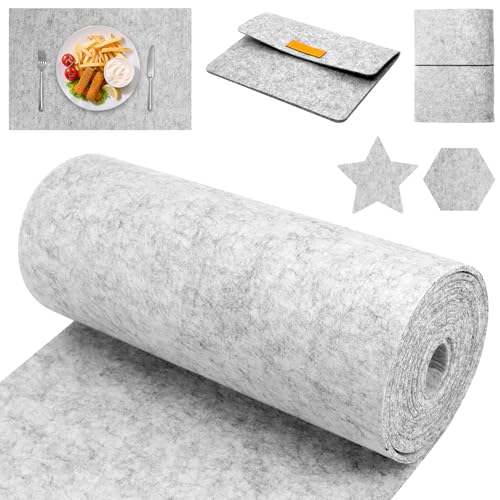 QWORK® 30 cm x 300 cm x 3 mm Filzrolle Filzstoff, Filzmatten Hellgrau, Abriebfest für DIY und Möbelunterlage von QWORK