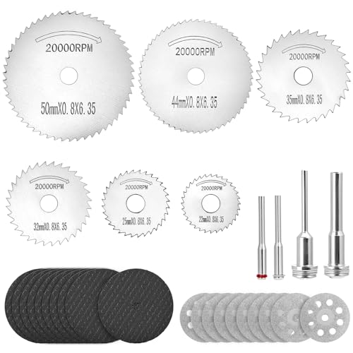 QWORK® 32 Stück Schneidscheiben-Kit, Trennscheiben Rotationswerkzeug-Zubehörset mit Harzscheiben für Präzises Schneiden in Metall, Holz, Jade, Kompatibel mit Dremel von QWORK