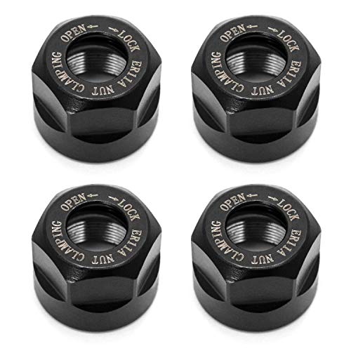 QWORK® 4Pcs ER11-A Type M14 Spannzangen, Spann Sechskantmuttern für CNC Fräsen Futterhalter Drehmaschine, Schwarz von QWORK