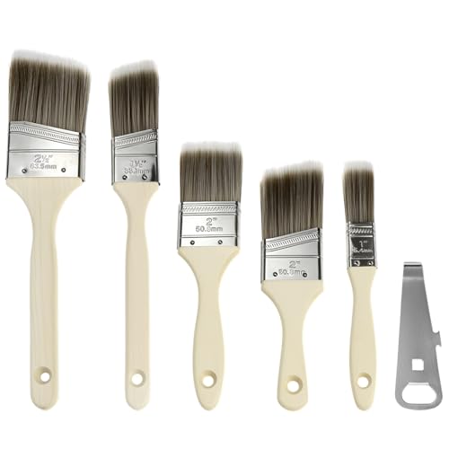 QWORK® 5 Stück Pinsel-Set, Malerpinsel Set mit Farbdosen Öffner, Sash- und Trim-Pinsel, für Heimwerker- und DIY-Projekte von QWORK