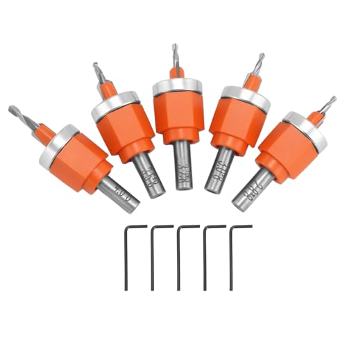 QWORK® 5-tlg Senkbohrer mit Tiefenanschlag - Ø2,8/3/3,2/3,5/4 mm, 8 mm Schaft - Ideal für Holz- und Kunststoffbearbeitung von QWORK