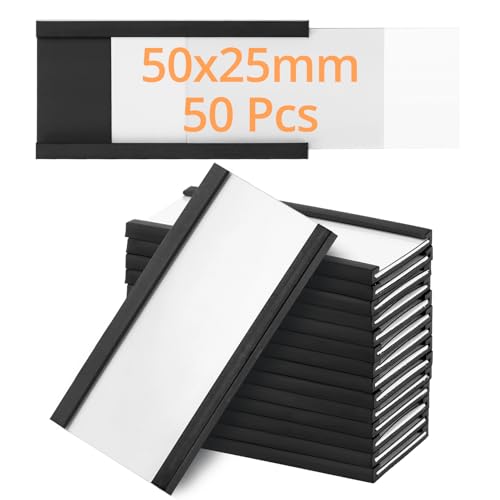 QWORK® 50 Stück Magnetetiketten 25mm x 50mm, Magnetschilder Namensschilder zum Beschriften, mit Papiereinlage Schutzfolie, für Metallregal Schließfach Whiteboard von QWORK