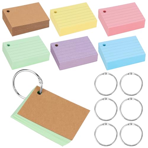 QWORK® 500 Stück A8 Karteikarten, Linierte Karteikarten mit Binderingen, 75x45mm Vokabelkarten Lernkarten von QWORK