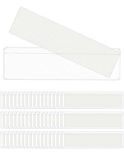 QWORK® 52stk Transparenter Etikettenhalter Selbstklebend mit Papiereinlagen, Abnehmbar und Wiederverwendbar, für Schubladen, Regal, Briefkasten, Ordner und mehr (11 x 3 cm) von QWORK