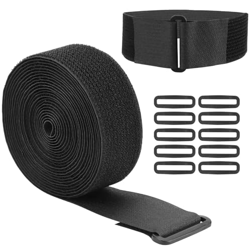 QWORK® 5m x 5cm Klettband mit 10 Schnallen - Flexibel Zuschneidbar Schwarz für Kabelmanagement und Nähen von QWORK