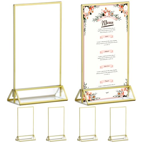 QWORK® 6 Stück Goldene Bilderrahmen A6, Acryl-Schilderhalter Doppelseitig, Tischnummernhalter, für Hochzeitstischnummern, Menühalter, Foto von QWORK