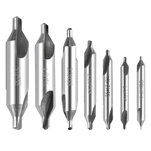 QWORK® 7-tlg Zentrierbohrer 1/1.5/2/2.5/3/4/5mm, 60 Grad Drehmaschine Kombiniert Zentrum Bohrer Senker für Metall, Legierung, Kupfer, Eisen, Holz von QWORK