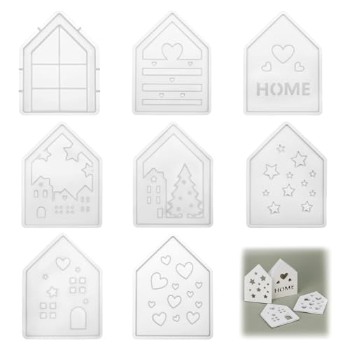 QWORK® 8 Stück Silikonformen Häuser, DIY Kerzen- und Seifenformen mit Herz- und Sternmotiven, Silikon Gießformen von QWORK