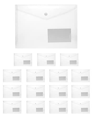 QWORK® A5 Dokumententasche mit Druckknopf, Transparent Dokumentenmappe für Schulbüro, Hausaufgaben, Datei,Papier,Quittungen (12 Stück) von QWORK