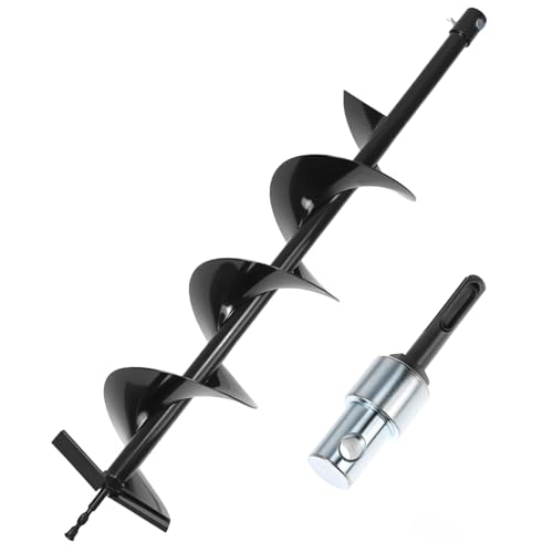 QWORK® Erdbohrer, ⌀ 150 mm Erdbohrer für Bohrmaschine mit Adapter, 80 cm Länge Erdlochbohrer, für Löcherbohrungen und Baumpflanzungen von QWORK