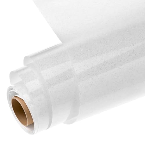 QWORK® Glitzer Weiß Wärmetransfer Vinyl, 30 cm x 1.5 m, Geeignet für Cricut, Silhouette Cameo, Glitzer-Bügelfolie für Kleidung, Hüte und Stoffe von QWORK